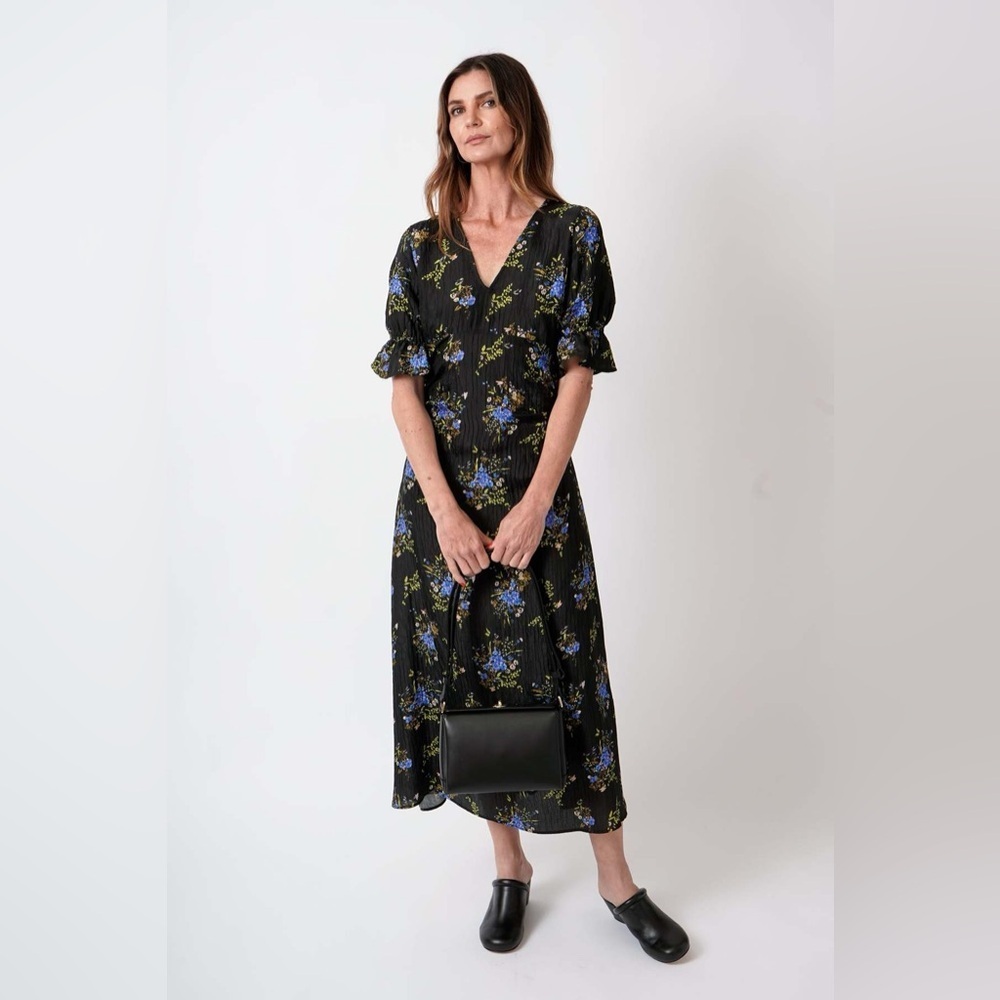 No. 6 Women’s Luisa Dress In Black Bouquet Size S Silk Blend Floral Print Midi